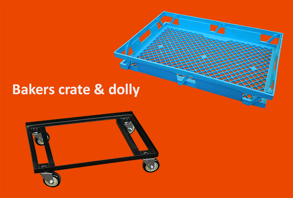 Blue bakers crate and dolly